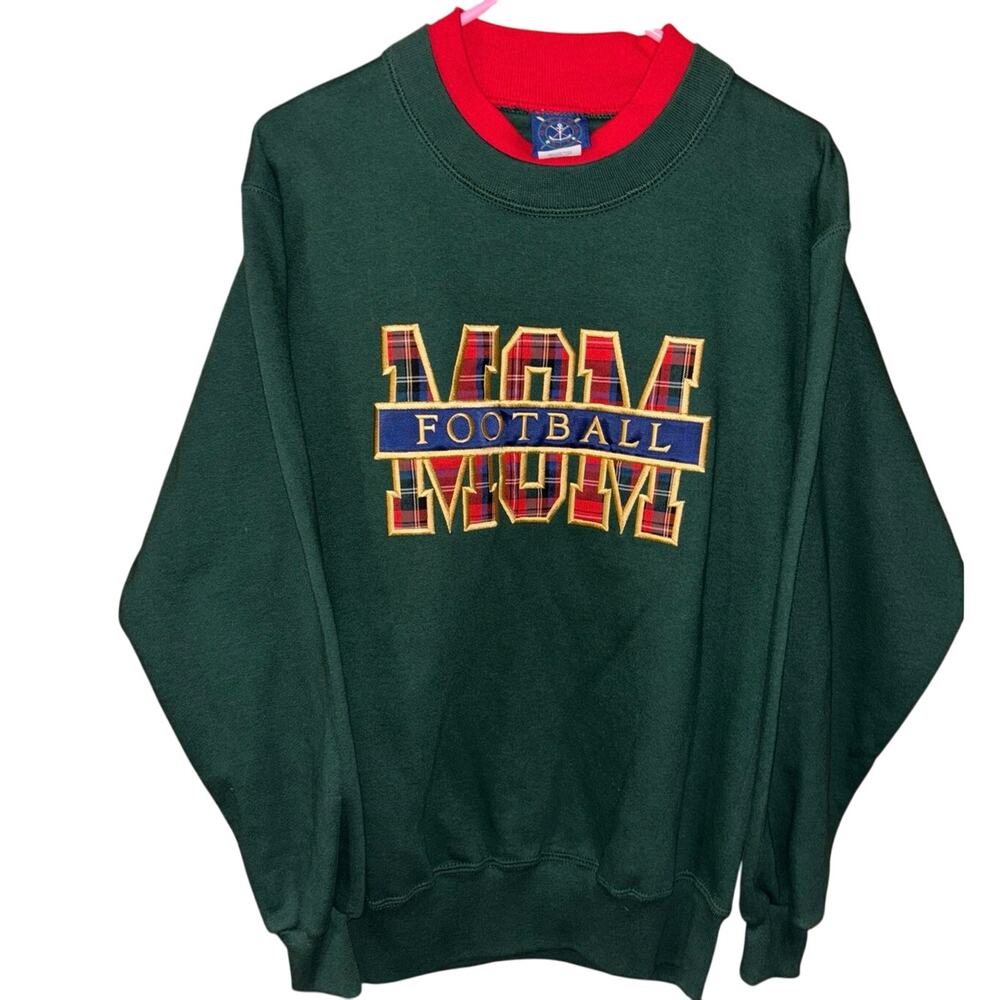 Vintage Oarsman 913 women’s Football Mom plaid green red crewneck sweatshirt (S)